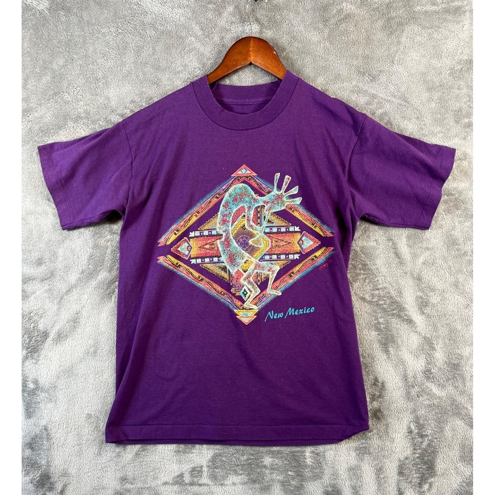 Vintage Kokopelli  Shirt New Mexico Single Stitch Medium 37x26 Purple Aztec Boho